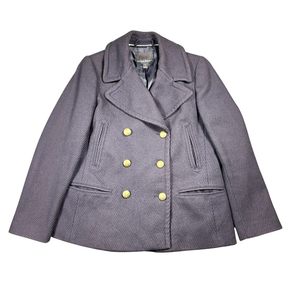 Banana Republic Italian Melton Peacoat Women SP Petite Gray Wool Double Breasted